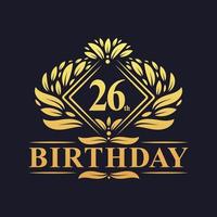 Logo d'anniversaire de 26 ans, célébration du 26e anniversaire d'or de luxe. vecteur