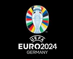 euro 2024 Allemagne symbole logo officiel avec Nom blanc européen Football final conception vecteur illustration avec noir Contexte