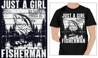 pêche T-shirt conception juste une fille dans l'amour avec une pêcheur vecteur