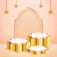 Affichage du produit 3D couleur pêche et podium or sur le thème islamique avec étoile pour le ramadan vecteur