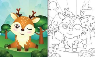 livre de coloriage pour les enfants avec une illustration de personnage de cerf mignon vecteur