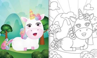 livre de coloriage pour les enfants avec une jolie illustration de personnage de licorne vecteur