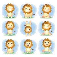 jolie collection de lion dans le style des enfants vecteur