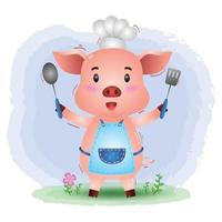 mignon petit chef cochon vecteur