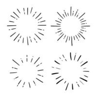 doodle cercle sunburst, jeu de rayons scintillants. vecteur