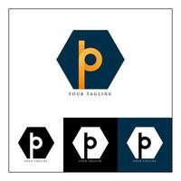 p lettre logo sur hexagone forme, logo conception avec plusieurs variations vecteur