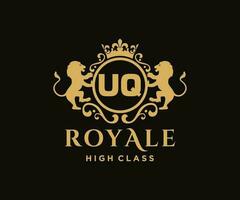 d'or lettre uq modèle logo luxe or lettre avec couronne. monogramme alphabet . magnifique Royal initiales lettre. vecteur