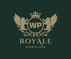 d'or lettre wp modèle logo luxe or lettre avec couronne. monogramme alphabet . magnifique Royal initiales lettre. vecteur