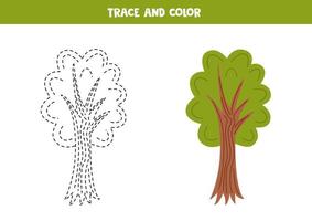 trace et Couleur dessin animé mignonne arbre. feuille de travail pour les enfants. vecteur