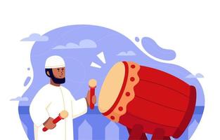 homme, jouer, bedug, tambour traditionnel islamique vecteur