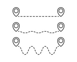 Icône de localisation d'itinéraire, signe de deux broches de carte et route ou chemin, symbole de début et de fin de voyage, illustration vectorielle de couleur noire isolée sur fond blanc vecteur