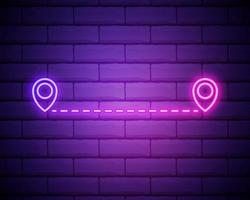 icône de localisation d'itinéraire néon lumineux isolé sur fond de mur de brique signe de pointeur de carte. concept de chemin ou de route. navigateur gps. vecteur