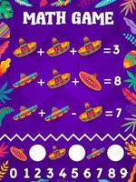 math Jeu feuille de travail mexicain sombrero Chapeaux, fleurs vecteur