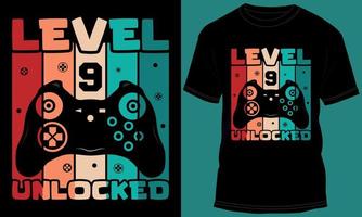 joueur ou jeu niveau 9 déverrouillé T-shirt conception vecteur
