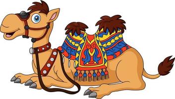 mignonne chameau dessin animé avec sellerie vecteur