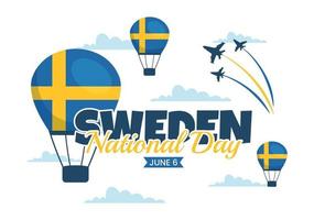 Suède nationale journée vecteur illustration sur 6 juin fête avec suédois drapeau dans plat dessin animé main tiré pour la toile bannière ou atterrissage page modèles