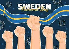 Suède nationale journée vecteur illustration sur 6 juin fête avec suédois drapeau dans plat dessin animé main tiré pour la toile bannière ou atterrissage page modèles