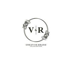 initiale vr des lettres main tiré féminin et floral botanique logo adapté pour spa salon peau cheveux beauté boutique et cosmétique entreprise. vecteur