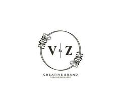 initiale vz des lettres main tiré féminin et floral botanique logo adapté pour spa salon peau cheveux beauté boutique et cosmétique entreprise. vecteur