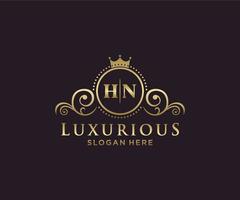 modèle initial de logo de luxe royal de lettre hn dans l'art vectoriel pour le restaurant, la royauté, la boutique, le café, l'hôtel, l'héraldique, les bijoux, la mode et d'autres illustrations vectorielles.