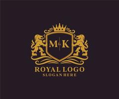 modèle initial de logo de luxe royal lion lettre mk dans l'art vectoriel pour le restaurant, la royauté, la boutique, le café, l'hôtel, l'héraldique, les bijoux, la mode et d'autres illustrations vectorielles.