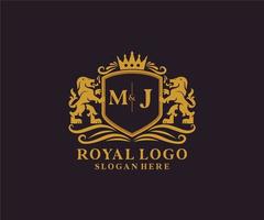 modèle initial de logo de luxe royal de lion de lettre de mj dans l'art de vecteur pour le restaurant, la redevance, la boutique, le café, l'hôtel, l'héraldique, les bijoux, la mode et toute autre illustration de vecteur.
