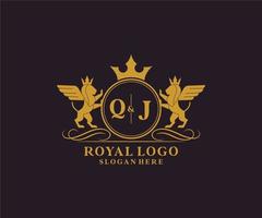 initiale qj lettre Lion Royal luxe héraldique, crête logo modèle dans vecteur art pour restaurant, royalties, boutique, café, hôtel, héraldique, bijoux, mode et autre vecteur illustration.