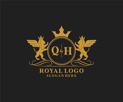 initiale qh lettre Lion Royal luxe héraldique, crête logo modèle dans vecteur art pour restaurant, royalties, boutique, café, hôtel, héraldique, bijoux, mode et autre vecteur illustration.