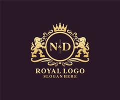 modèle de logo de luxe royal lion lettre initiale nd en art vectoriel pour restaurant, royauté, boutique, café, hôtel, héraldique, bijoux, mode et autres illustrations vectorielles.