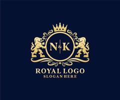 modèle de logo de luxe royal lion lettre initiale nk dans l'art vectoriel pour le restaurant, la royauté, la boutique, le café, l'hôtel, l'héraldique, les bijoux, la mode et d'autres illustrations vectorielles.