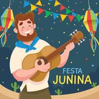 festa junina avec l'homme joue de la guitare sur festival vecteur