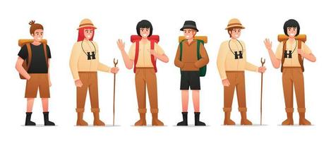 personnages de camping en voyageant gens vecteur illustration