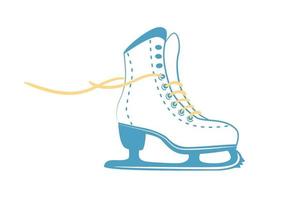 patins à glace avec des lacets brillants. patin de figure classique blanc dans le style de ligne. logo d'équipement de sport. vue de côté. illustration vectorielle isolée sur fond blanc. vecteur