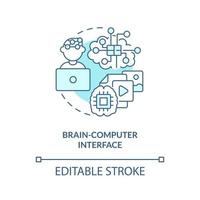cerveau ordinateur interface turquoise concept icône. métaverse La technologie abstrait idée mince ligne illustration. isolé contour dessin. modifiable accident vasculaire cérébral vecteur