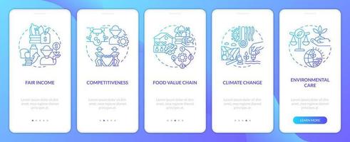 agriculture politique objectifs bleu pente l'intégration mobile app filtrer. procédure pas à pas 5 pas graphique instructions avec linéaire concepts. interface utilisateur, ux, gui modèle vecteur