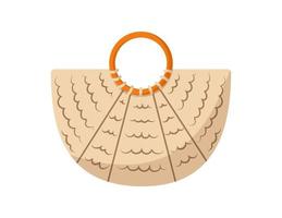 tricoté aux femmes plage sac avec rond en bois gérer, isolé sur blanc Contexte. à la mode femelle accessoire pour des loisirs, vacances, Aller à plage. vecteur illustration dans plat style