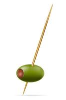 vert Olives sur une cocktail brochette pour martini vecteur illustration isolé sur blanc Contexte