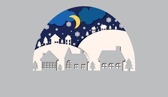 vecteur image. Noël carte. nuit hiver paysage avec Maisons et Noël des arbres dans le neige.