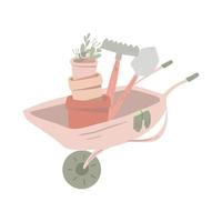 jardinage Chariot avec des pots fleurs et pelle vecteur