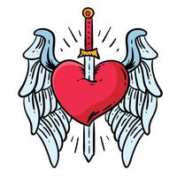 Ailes, coeur, et, épée, tatouage, vecteur