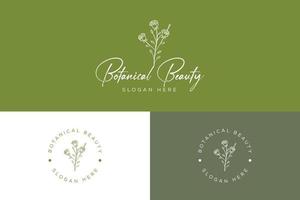 vecteur d'élément floral botanique logo tendance dessiné à la main avec des fleurs et des feuilles sauvages. logo pour spa et salon de beauté, boutique, magasin bio, mariage, designer floral, intérieur, photographie, cosmétique.