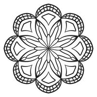 mandala de fleur de contour noir. doodle élément décoratif rond pour cahier de coloriage isolé sur fond blanc. cercle géométrique floral. vecteur