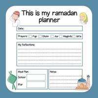 Ramadan planificateur pour les enfants. islamique planificateur pour enfants. mignonne feuille de travail. vecteur