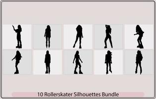silhouettes de rouleau fille, silhouette de femme équitation sur patins, silhouettes de rouleau fille, femme dans rouleau patin silhouette vecteur