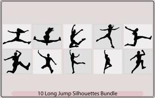 longue sauter technique, longue sauter silhouette longue sauter séquence avec mot, long sauter silhouettes vecteur