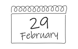 feuilles mobiles calendrier continu ligne dessin. calendrier page 29 février, mois 2024 ou 2028 et 366 jours. 29e journée de février, aujourd'hui un supplémentaire vente journée vecteur