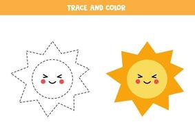 trace et couleur joli soleil. feuille de calcul pour les enfants. vecteur