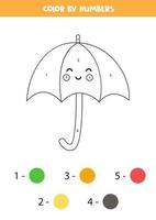 parapluie de dessin animé de couleur par numéros. feuille de calcul pour les enfants. vecteur