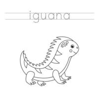 traçant des lettres avec un iguane mignon. pratique de l'écriture pour les enfants. vecteur