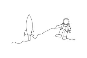 continu un ligne dessin des gamins astronautes. espace concept. Célibataire ligne dessiner conception vecteur graphique illustration.